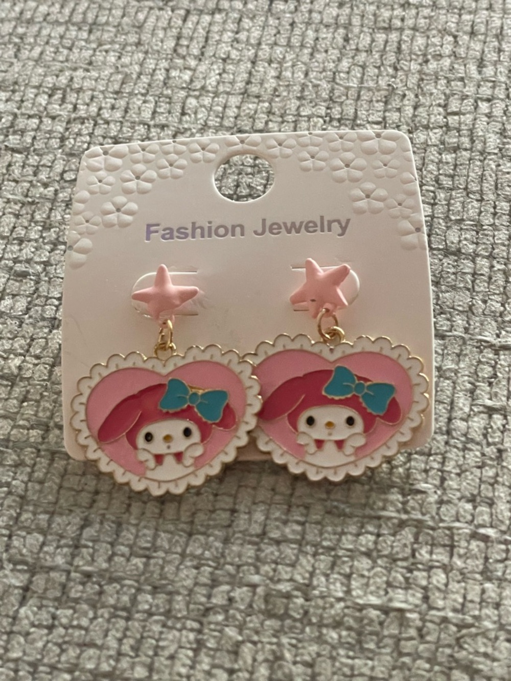 My Melody Pink Heart Character Drop Earrings